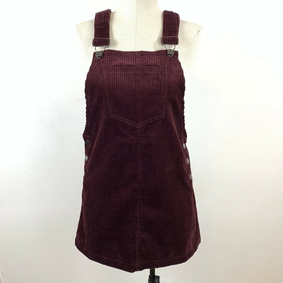 Forever 21 Corduroy Overalls Size Small Burgundy Aline Dress - Picture 11 of 12